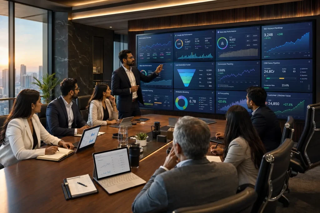 Performance marketing agency in India analyzing ROI campaign data and digital growth metrics